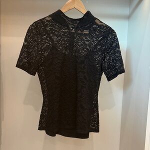 White House Black Market Black Floral Lace Short-Sleeve Top